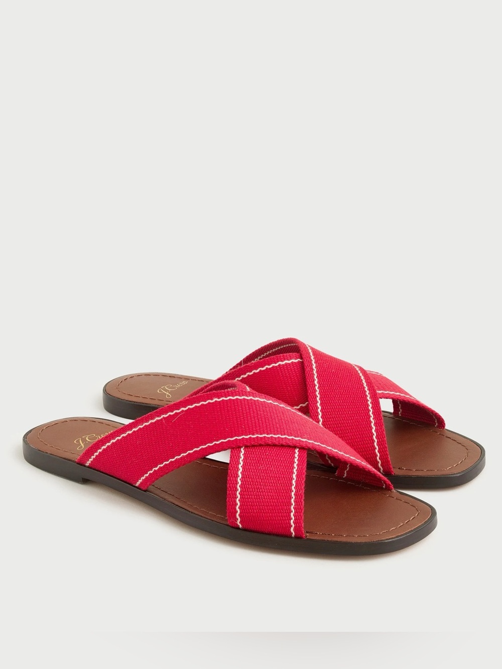 J. Crew Woven Cross Strap Sandal Red/White Sz 8.5 Square Toe